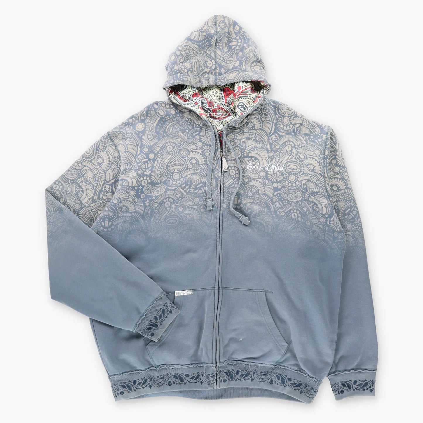 ECKO UNLTD Reversible Embroidered Cuff Y2K Vintage Paisley Hoodie Sweatshirt (XXXL)