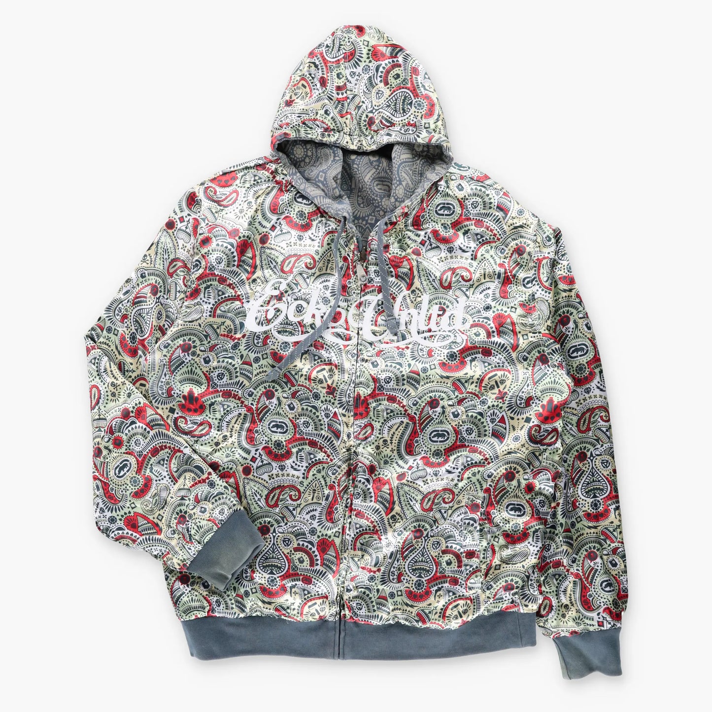 ECKO UNLTD Reversible Embroidered Cuff Y2K Vintage Paisley Hoodie Sweatshirt (XXXL)
