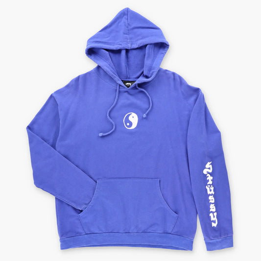 Vintage STUSSY Yin & Yang Symbol USA Made Blue Hoodie Sweatshirt (S)