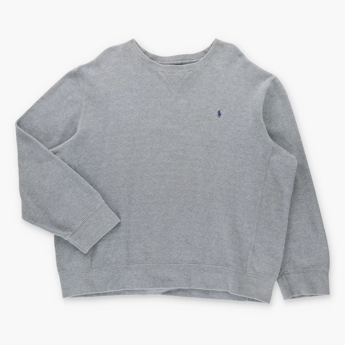 Vintage 90s RALPH LAUREN POLO Grey & Navy Embroidered Pony USA Made Sweater (XXL)