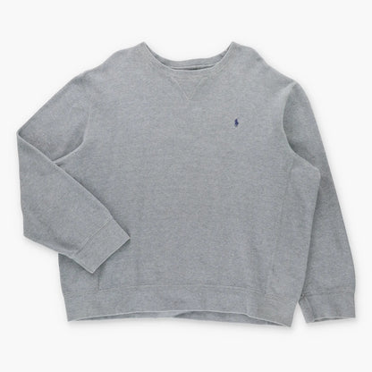 Vintage 90s RALPH LAUREN POLO Grey & Navy Embroidered Pony USA Made Sweater (XXL)