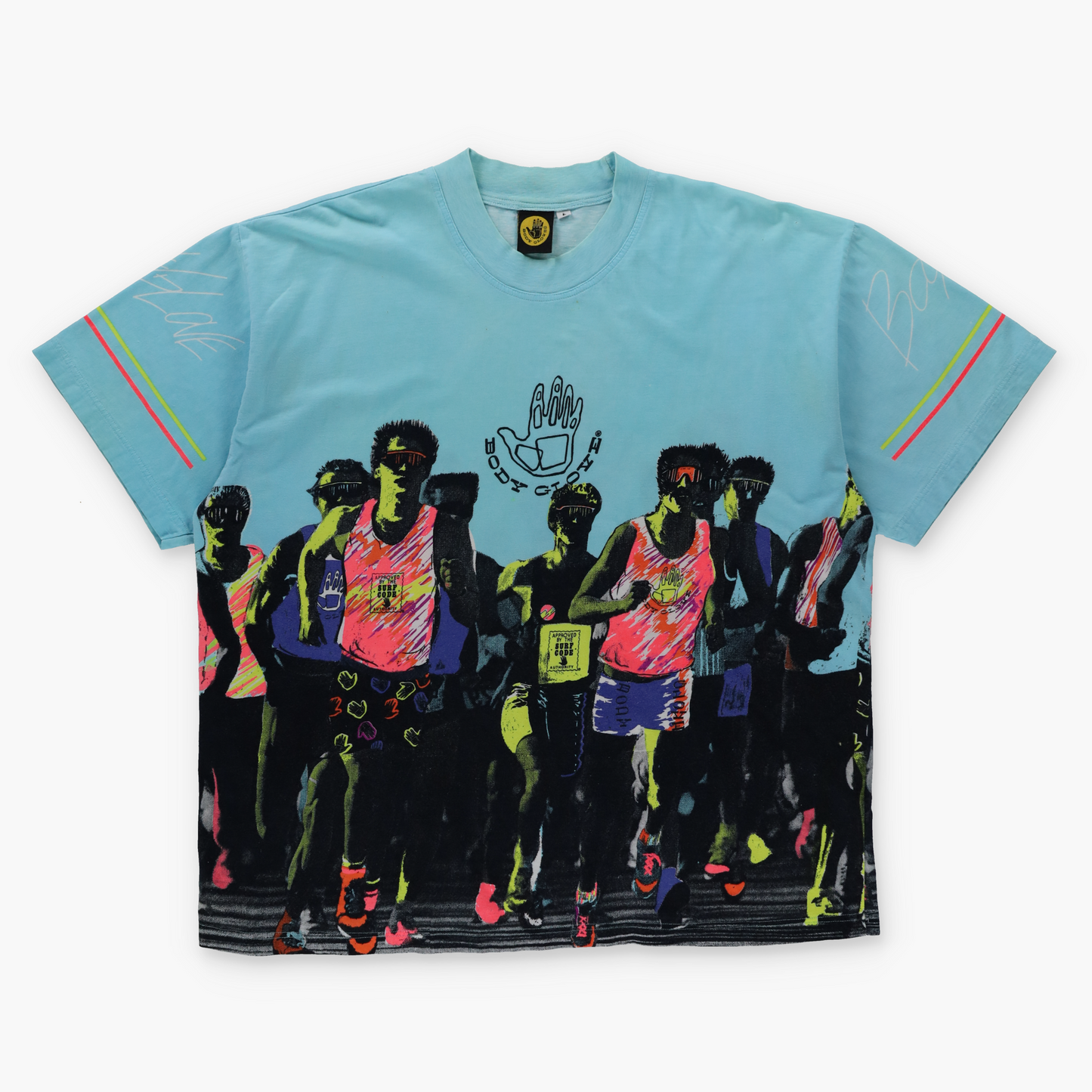 BODY GLOVE Neon All Over Print Retro 80's Surfing Tee (L)