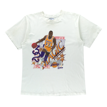 Vintage 1990 "Magic Johnson" Los Angeles Lakers NBA White Single Stitch Tee (M-L)