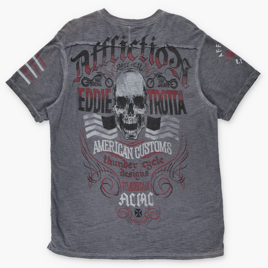 AFFLICTION x EDDIE TROTTA Grey Double Sided 'American Customs' 1/4 Button USA Made T-Shirt (L)