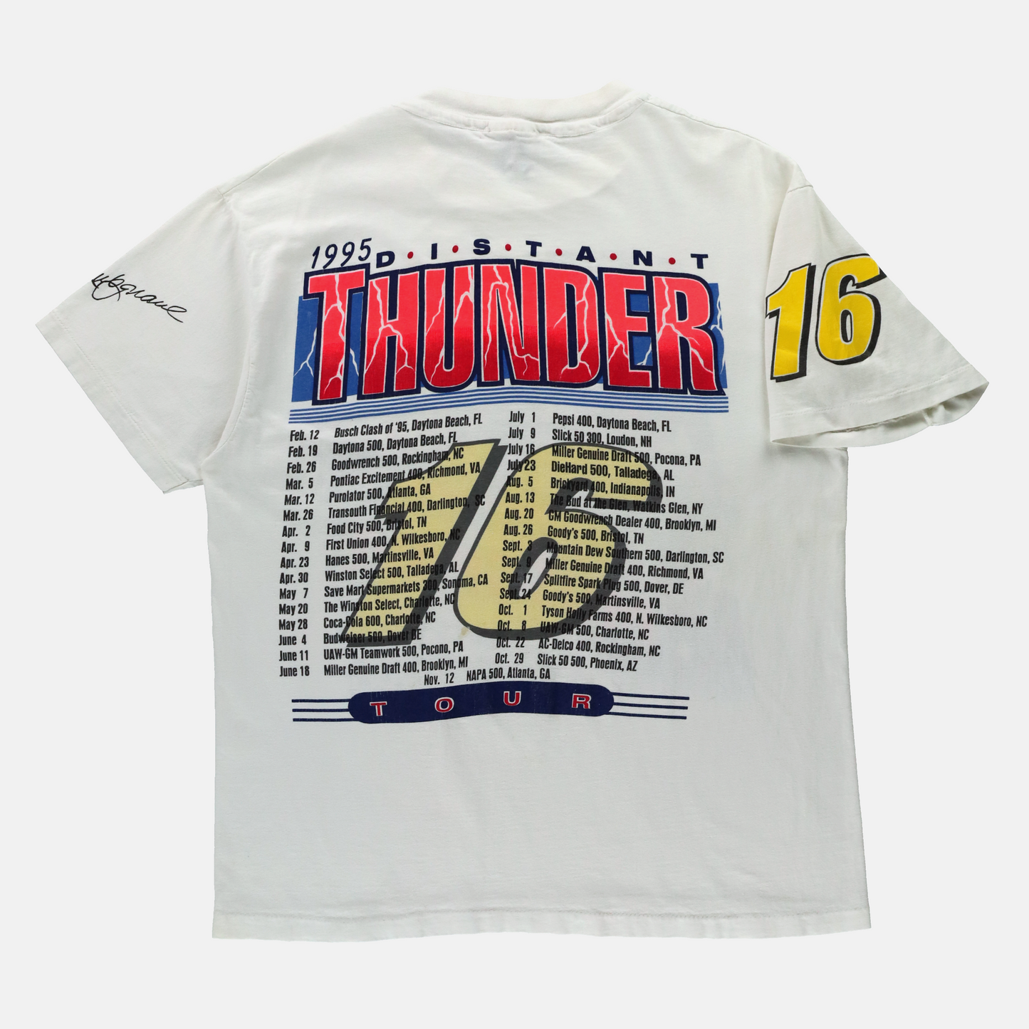 Vintage 1995 Ted Musgrave 'Distant Thunder Tour' NASCAR Double Sided White Single Stitch HANES Tee (L)