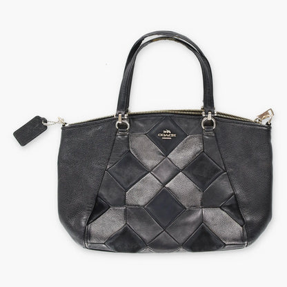 COACH 'Kelsey' Geometric Metallic Suede Black Leather Satchel Bag - Vintage Sole Melbourne