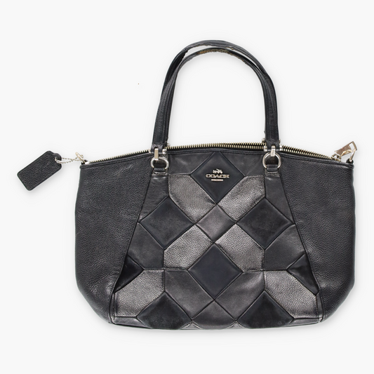 COACH 'Kelsey' Geometric Metallic Suede Black Leather Satchel Bag
