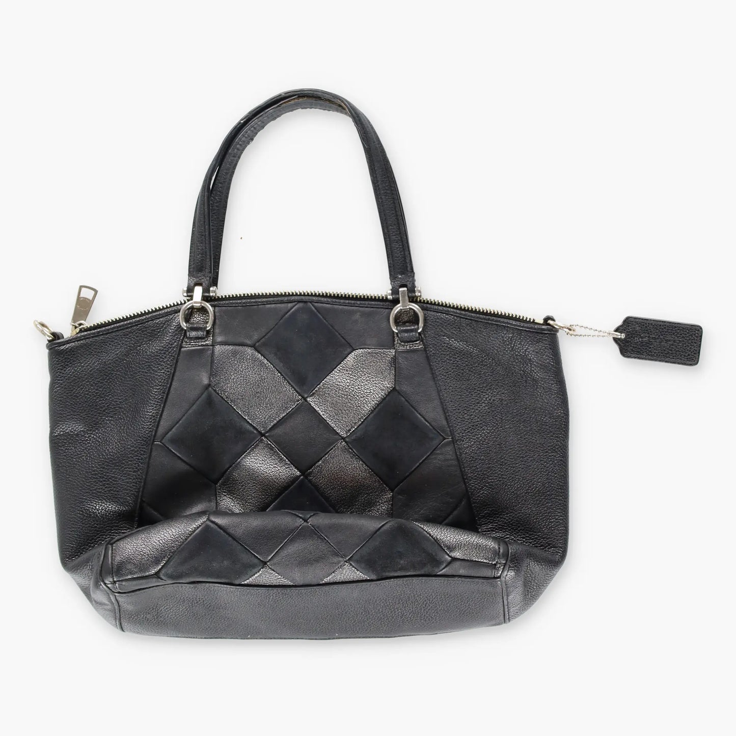 COACH 'Kelsey' Geometric Metallic Suede Black Leather Satchel Bag - Vintage Sole Melbourne