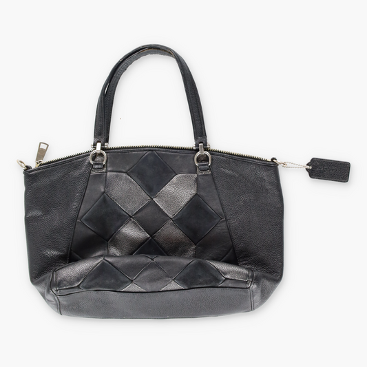 COACH 'Kelsey' Geometric Metallic Suede Black Leather Satchel Bag