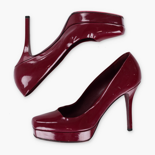 GUCCI Platform Pump Burgundy Italy Made Heels (38.5)