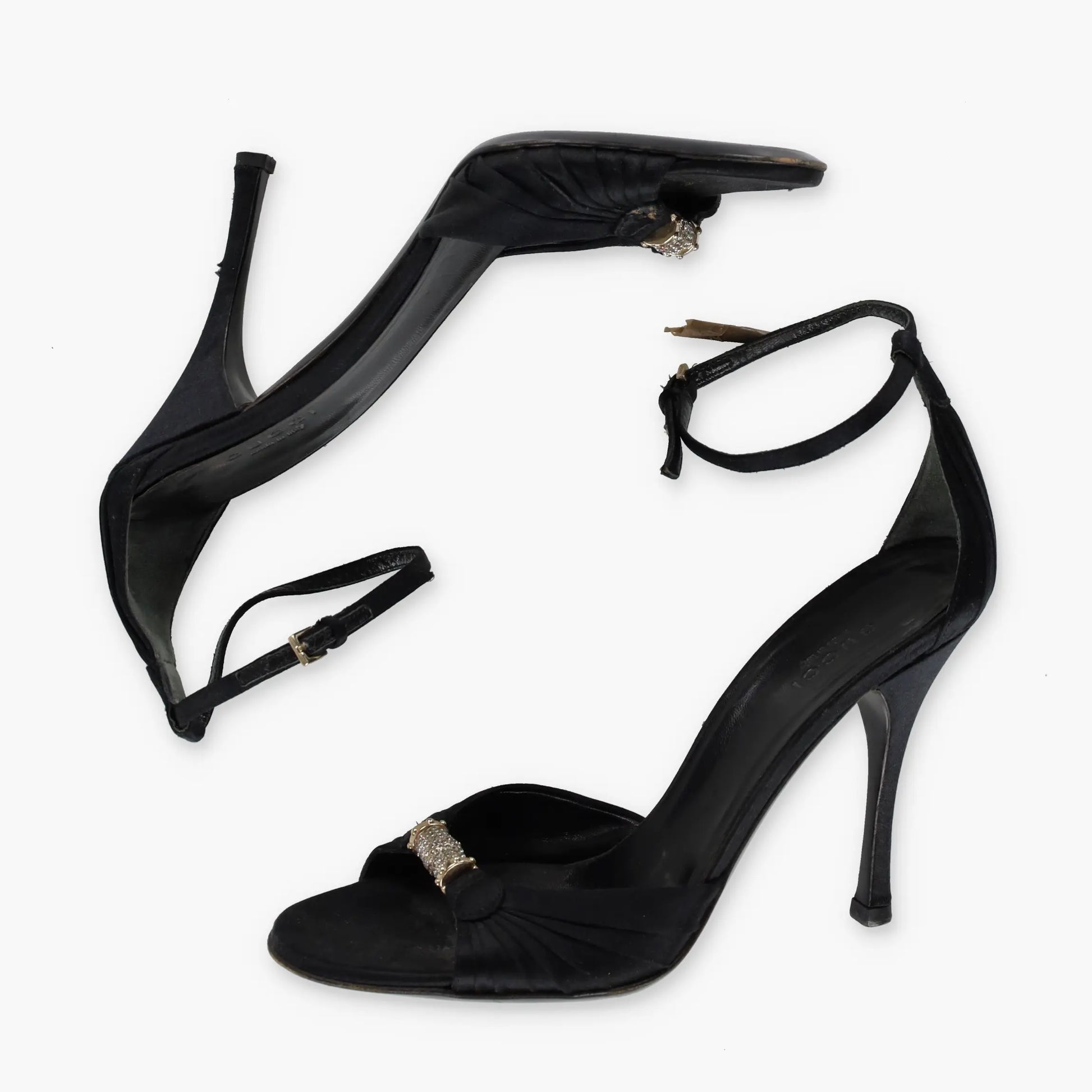 GUCCI Crystal Embellished Black Satin Italy Made Sandal Heels (7B) - Vintage Sole Melbourne
