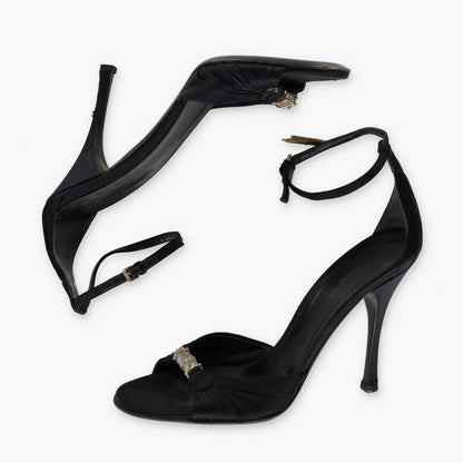 GUCCI Crystal Embellished Black Satin Italy Made Sandal Heels (7B) - Vintage Sole Melbourne