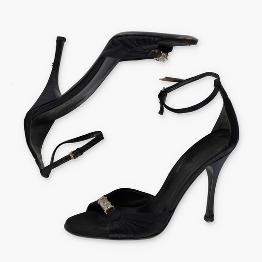 GUCCI Sylvie Cloth Black Italy Made Sandal Heels (7B)