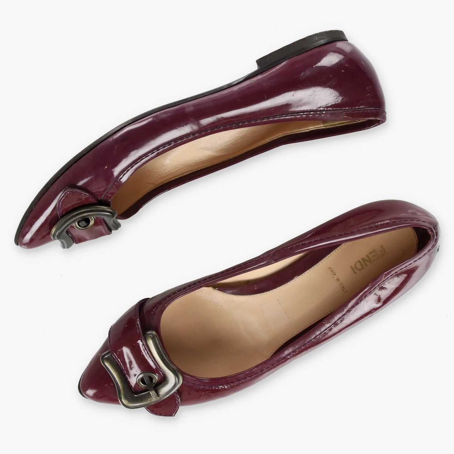 FENDI Patent Burgundy Buckle Italy Made Flats (39) Vintage Sole Melbourne