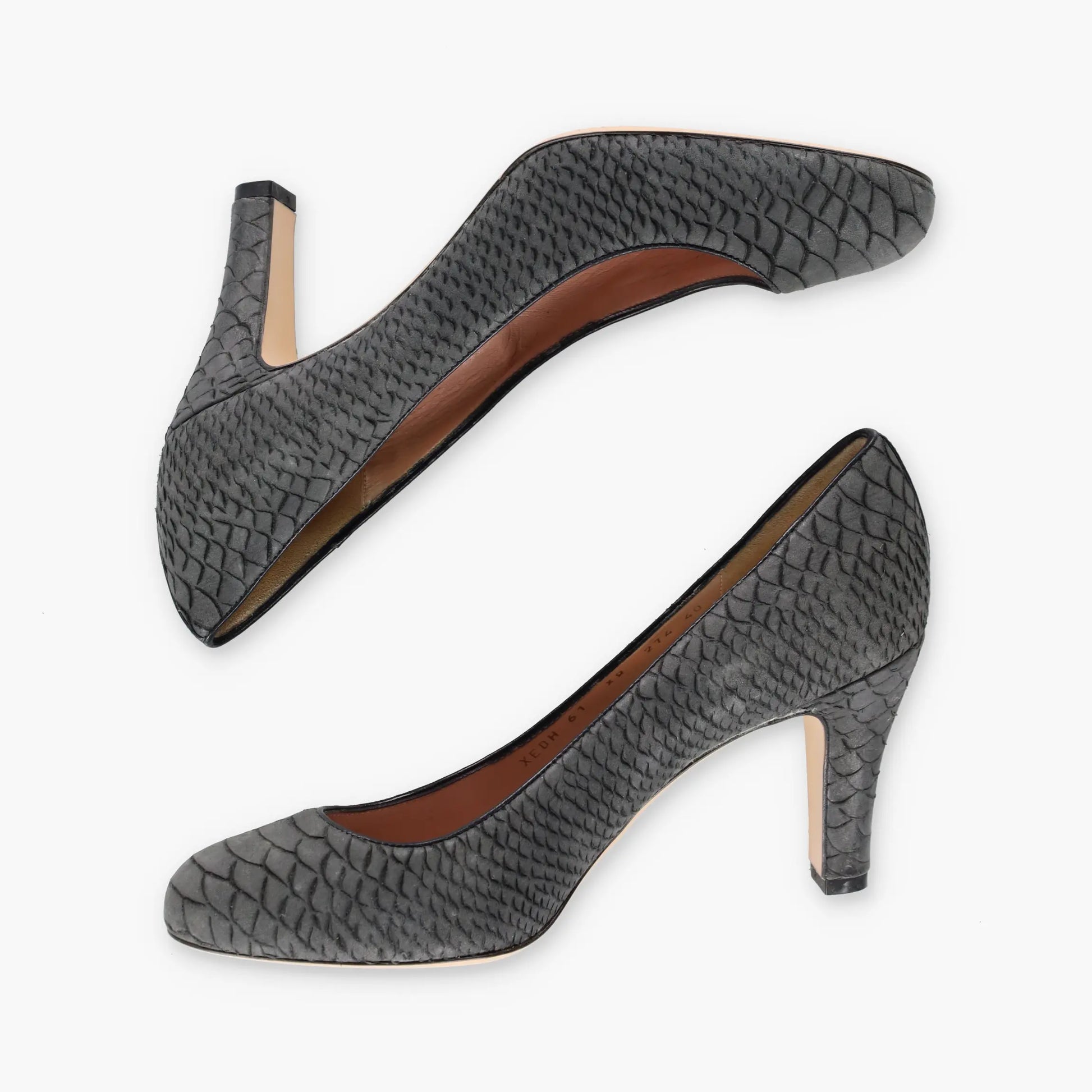 EMPORIO ARMANI Grey Embossed Snake Print Leather Pumps (40) - Vintage Sole Melbourne