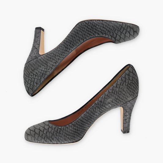 EMPORIO ARMANI Grey Embossed Snake Print Leather Pumps (40)