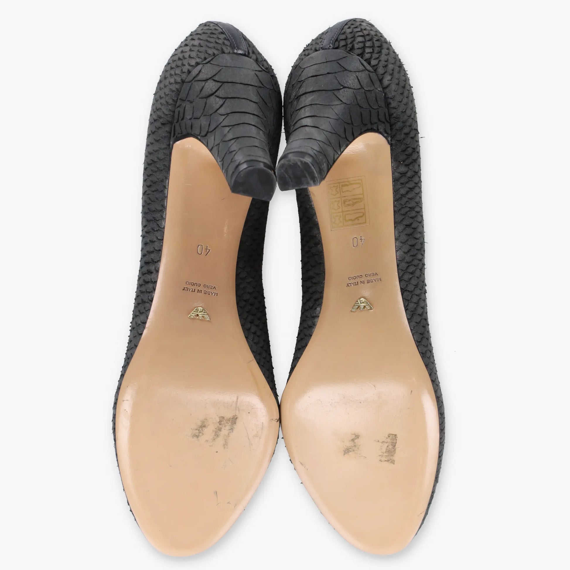 EMPORIO ARMANI Grey Embossed Snake Print Leather Pumps (40) - Vintage Sole Melbourne
