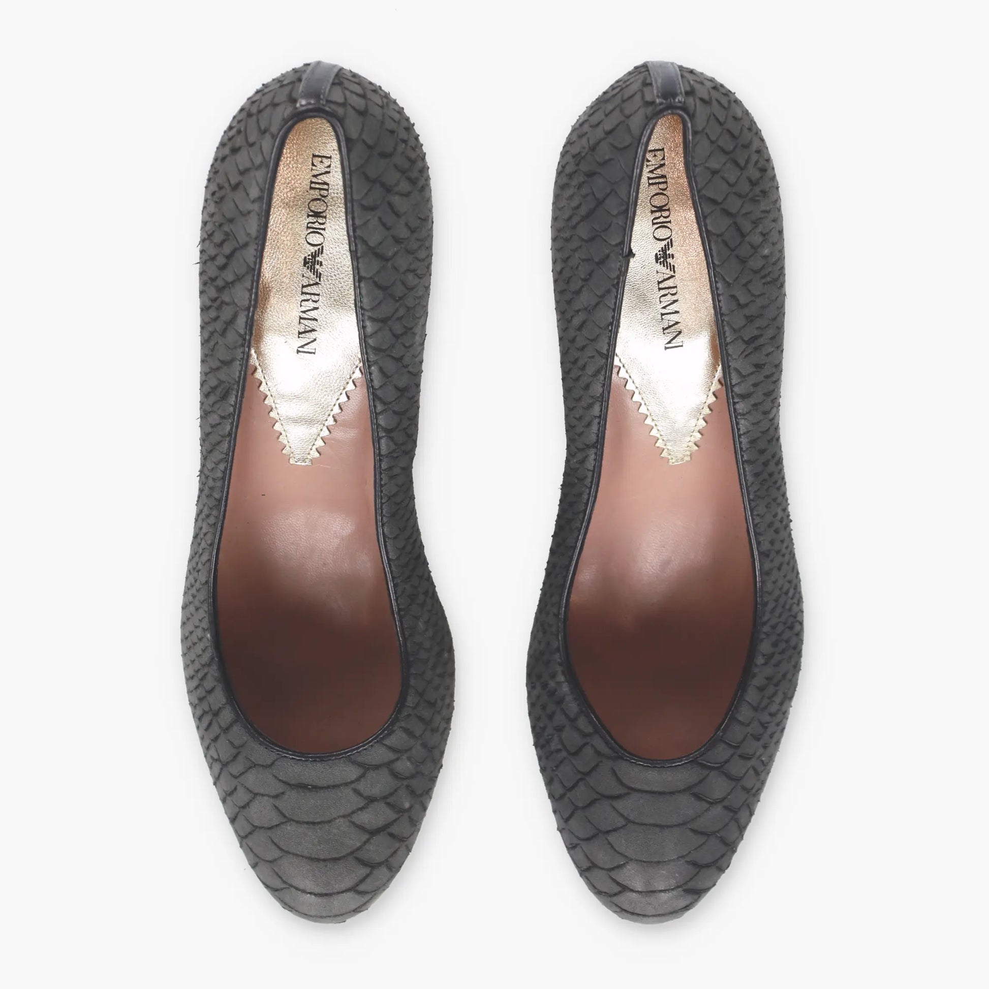 EMPORIO ARMANI Grey Embossed Snake Print Leather Pumps (40) - Vintage Sole Melbourne