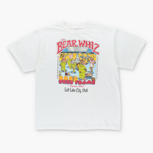 1995 'Bear Whiz Beer' Bowling Comic Single Stitch White T-Shirt (XL) Vintage Sole Melbourne