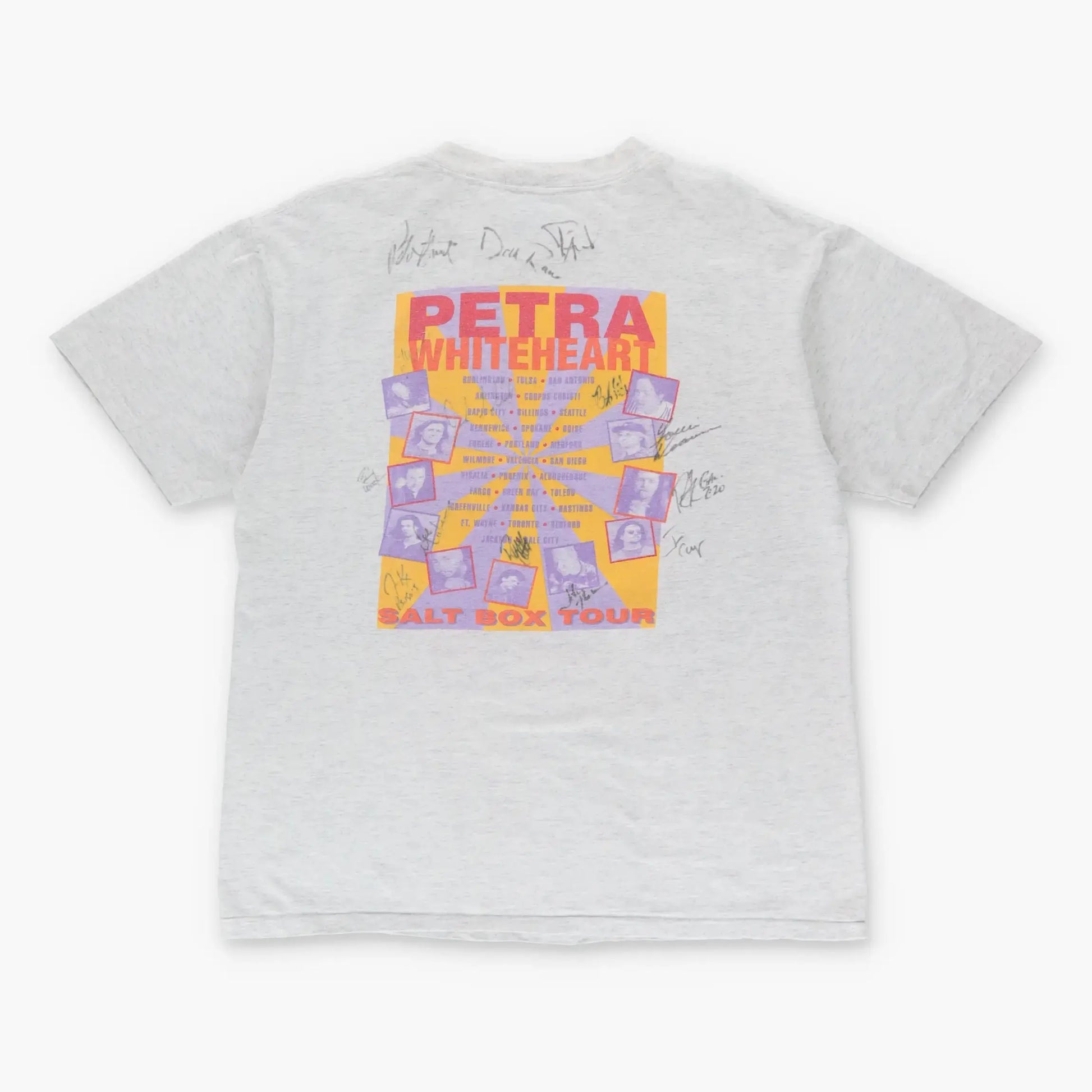 Vintage PETRA Whiteheart Autographed Christian Rock 'Salt Box Tour' USA Made Jesus T-Shirt (L) Vintage Sole Melbourne
