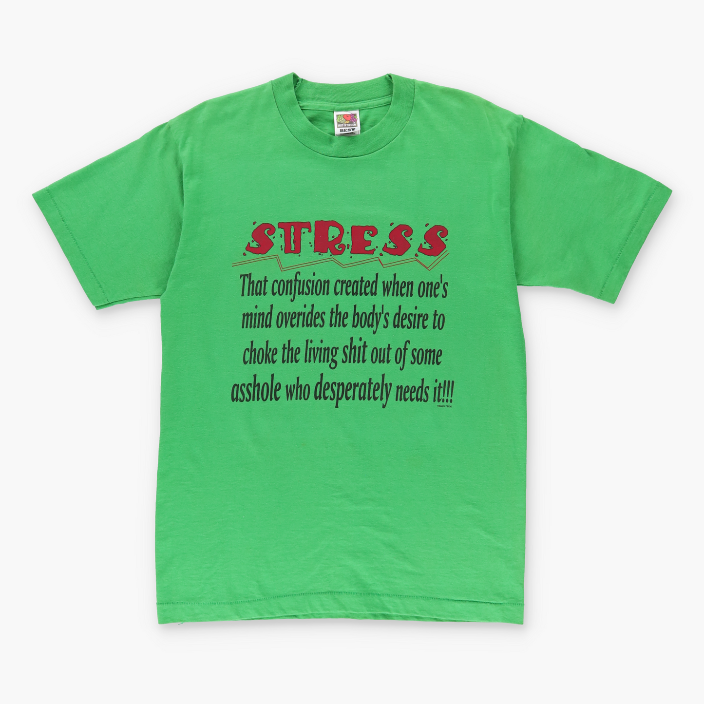 Vintage 'STRESS' Comic Definition Single Stitch Green T-Shirt (M) Vintage Sole Melbourne