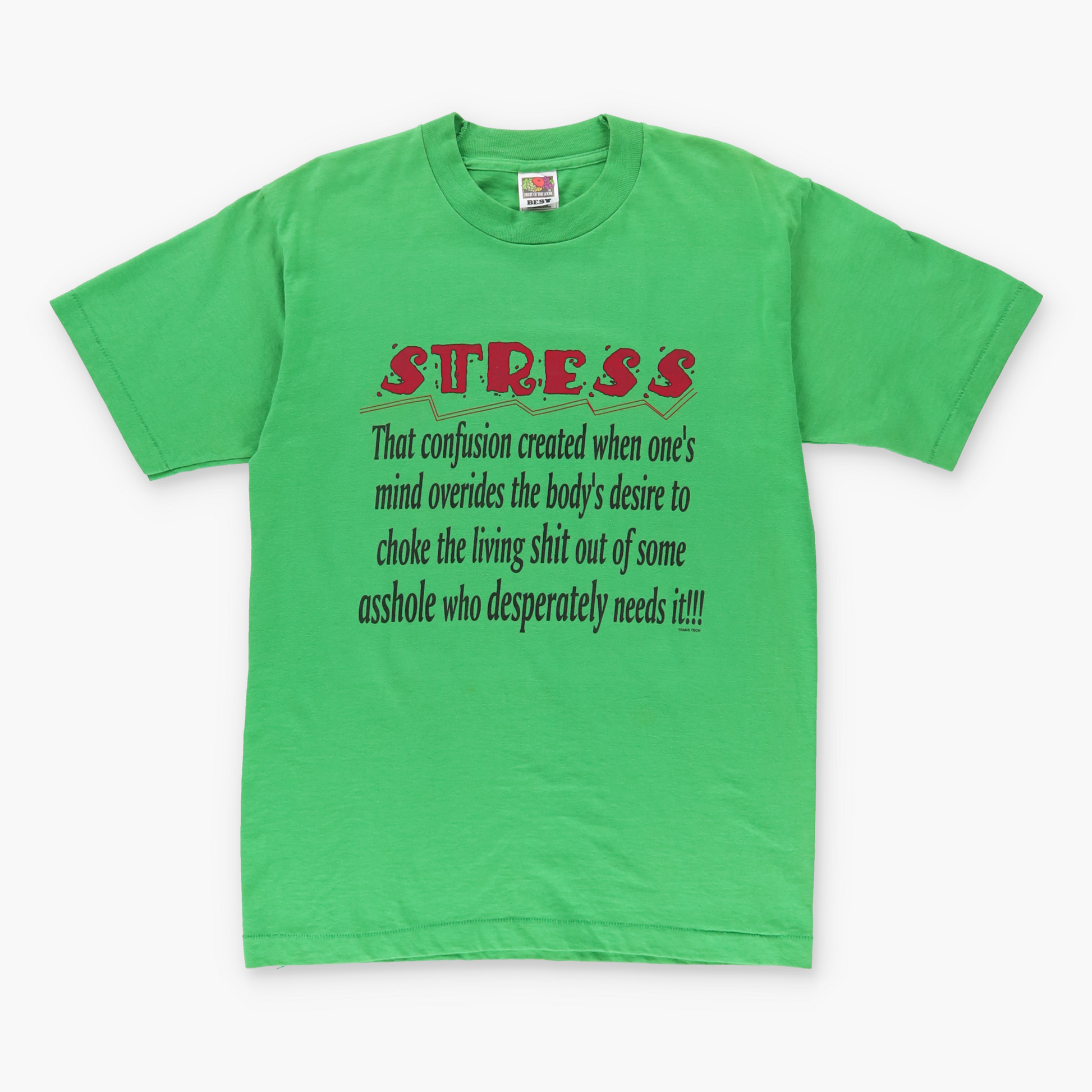 Vintage 'STRESS' Comic Definition Single Stitch Green T-Shirt (M) Vintage Sole Melbourne