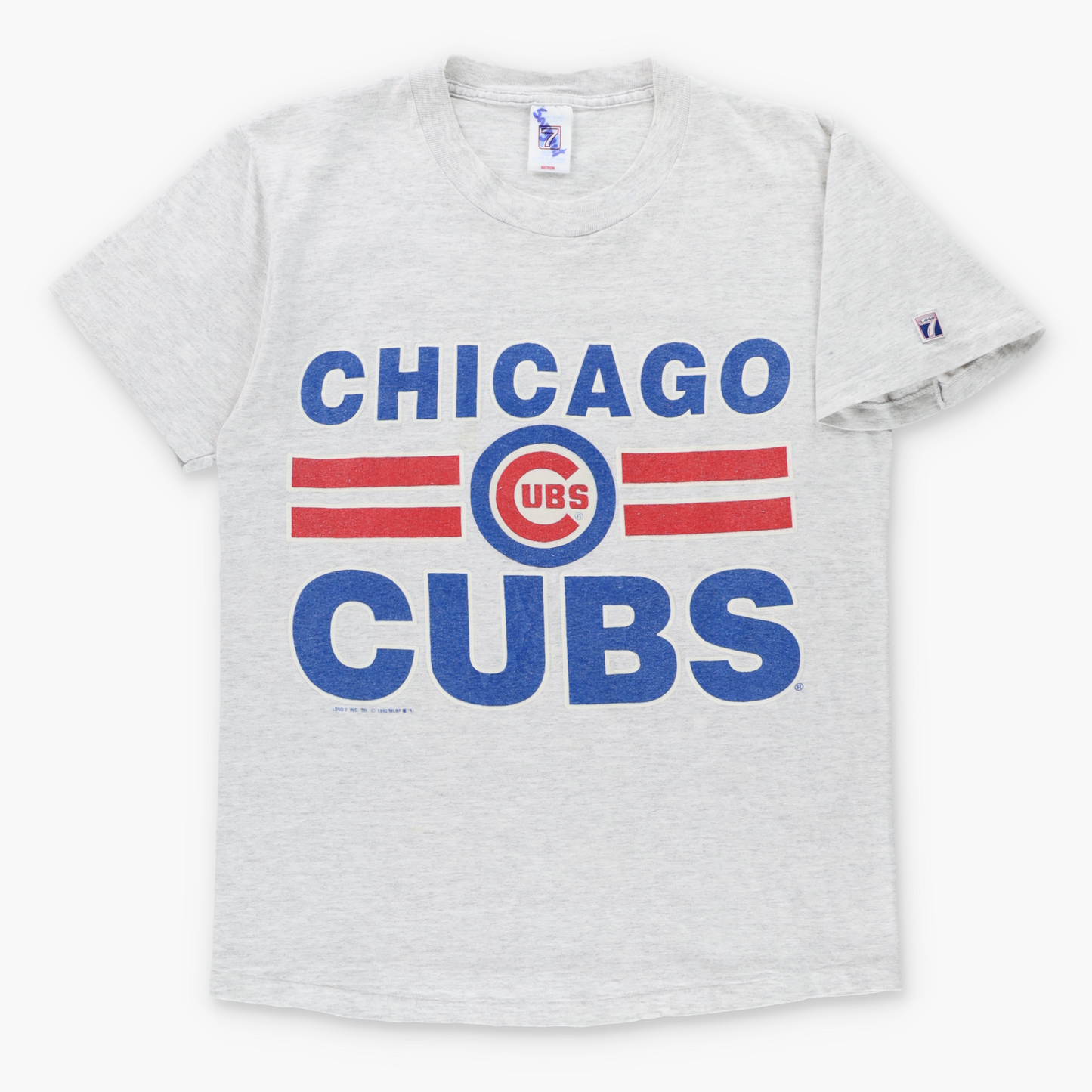 Vintage 1992 Chicago Cubs LOGO 7 Heather Grey Retro MLB Single Stitch T-Shirt (M) Vintage Sole Melbourne