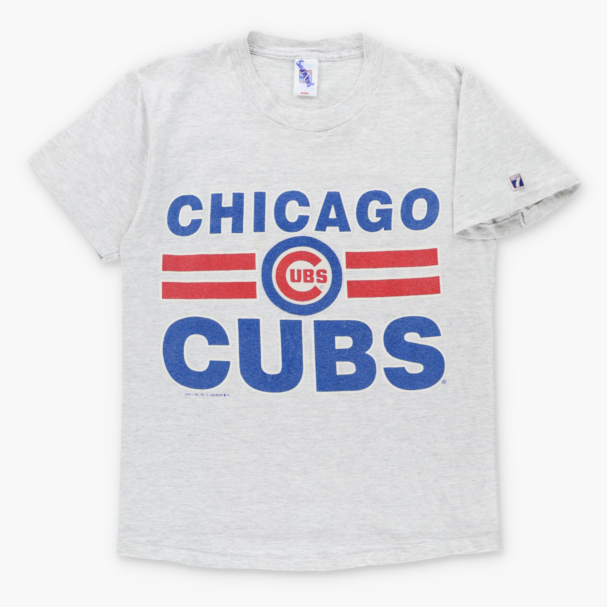 Vintage 1992 Chicago Cubs LOGO 7 Heather Grey Retro MLB Single Stitch T-Shirt (M) Vintage Sole Melbourne