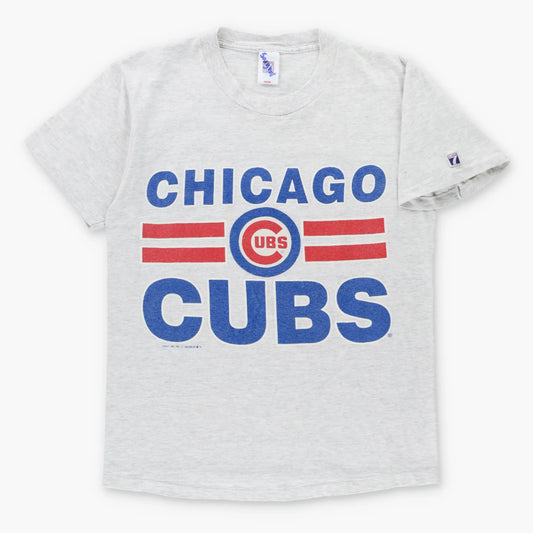 Vintage 1992 Chicago Cubs LOGO 7 Heather Grey Retro MLB Single Stitch T-Shirt (M)