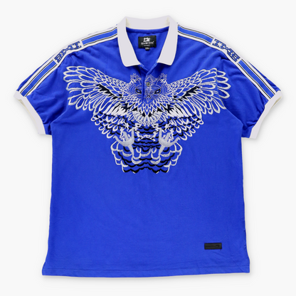 DAMATI Embroidered Silver Flying Owl Blue & White Polo Shirt (XXL) Vintage Sole Melbourne