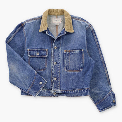 Vintage RALPH LAUREN Tan Corduroy Collar Blue Denim Boxy Utility Jacket (M)