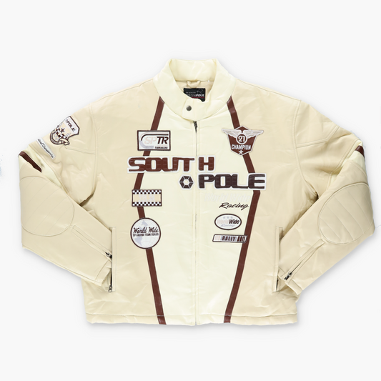 SOUTH POLE Y2K Nascar Embroidered Patch Cream & Brown Racing Jacket (XL)