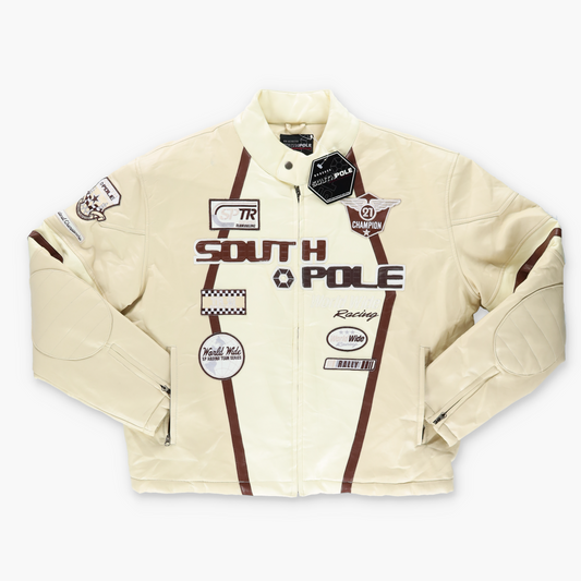 SOUTH POLE Y2K Nascar Embroidered Patch Cream & Brown Racing Jacket (XL)