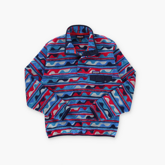 PATAGONIA Blue & Red Delta Waves 'Synchilla' 1/4 Snap Fleece Sweatshirt (M)