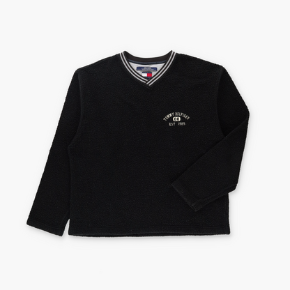 TOMMY HILFIGER V-Neck Black & Cream Fleece Sweatshirt (XL)