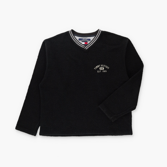 TOMMY HILFIGER V-Neck Black & Cream Fleece Sweatshirt (XL)