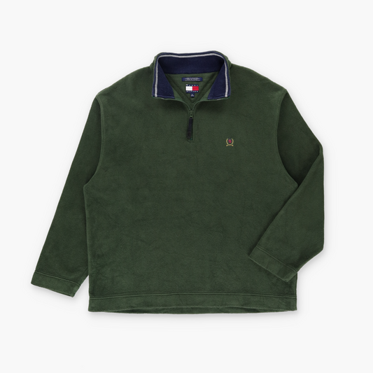 TOMMY HILFIGER Green 1/4 Zip Ribbed Collar Fleece Sweatshirt (XL-XXL TALL)