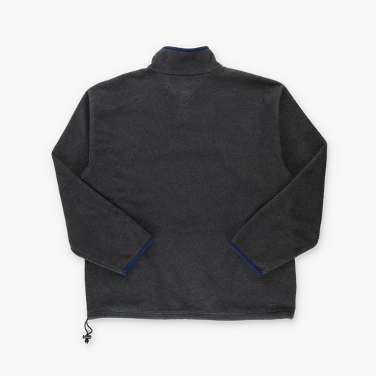 TOMMY HILFIGER Dark Grey & Blue Embroidered Logo 1/4 Snap Fleece Sweatshirt (L-XL TALL)