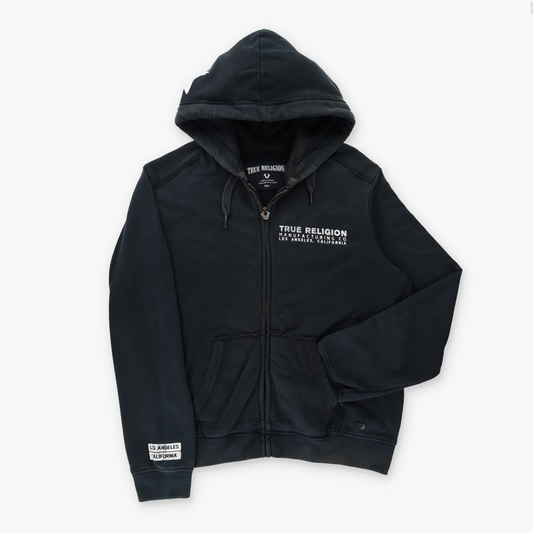 TRUE RELIGION Los Angeles California Horseshoe Full Zip Black Hoodie Sweatshirt (XXL)
