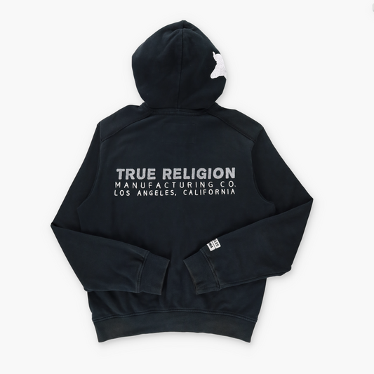 TRUE RELIGION Los Angeles California Horseshoe Full Zip Black Hoodie Sweatshirt (XXL)