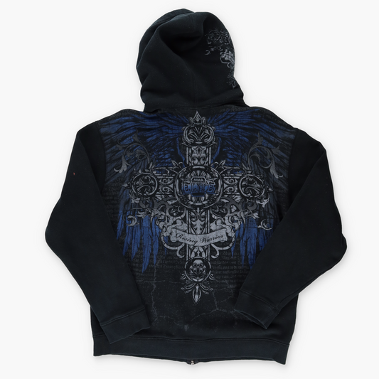 ELITE MMA Y2K Grunge Cross Print Black & Blue Graphic Sweatshirt (L-XL)
