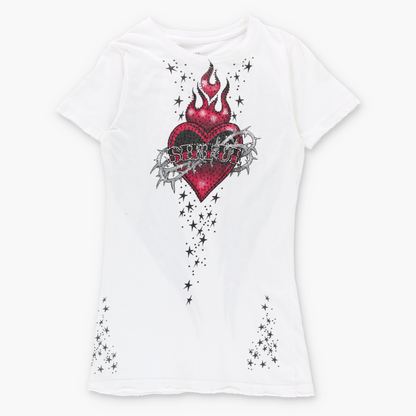 Vintage SINFUL Y2K Rhinestone Heart Fire T-Shirt (XXS)*Aubs Vintage Sole Melbourne