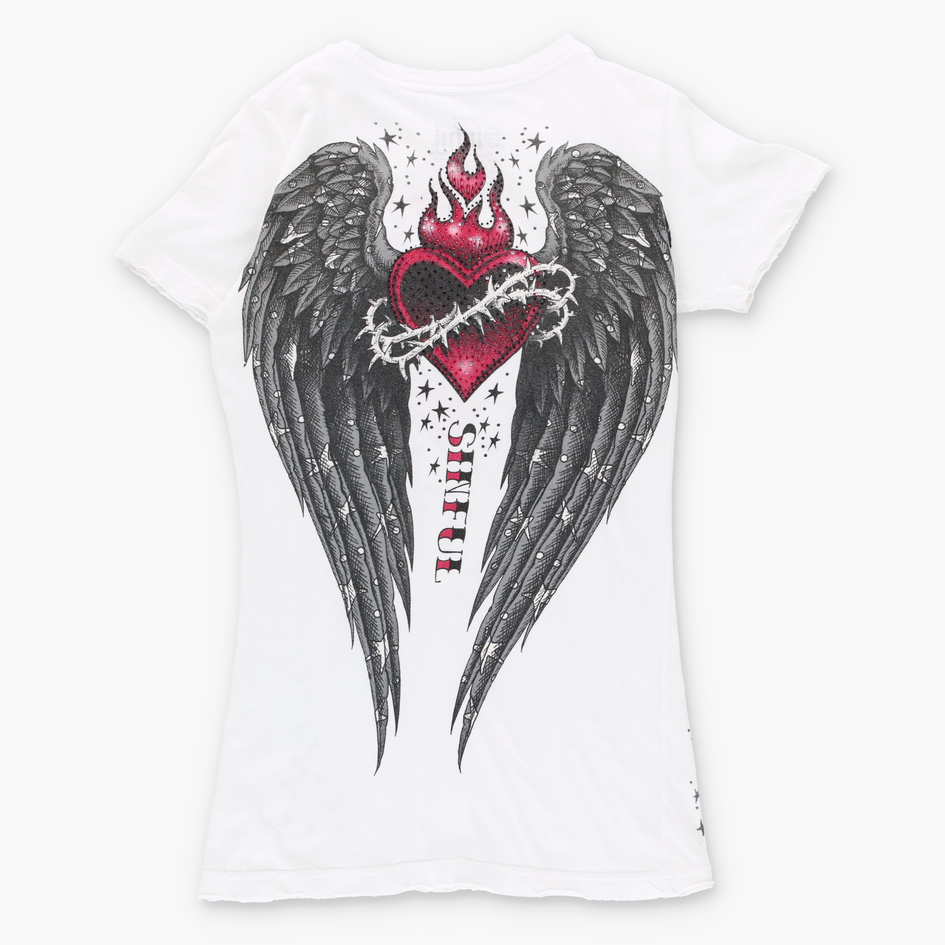 Vintage SINFUL Y2K Rhinestone Heart Fire T-Shirt (XXS)*Aubs Vintage Sole Melbourne