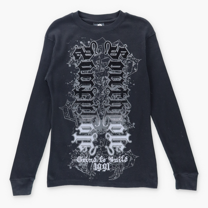 Y2K SOUTHPOLE Grunge Velour Print Thermal Long Sleeve Black Vintage Tee *Aubs Vintage Sole Melbourne