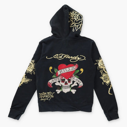 Vintage DON ED HARDY Y2K Gold & Black Hooded Sweatshirt (XS-XXS) *Aubs Vintage Sole Melbourne