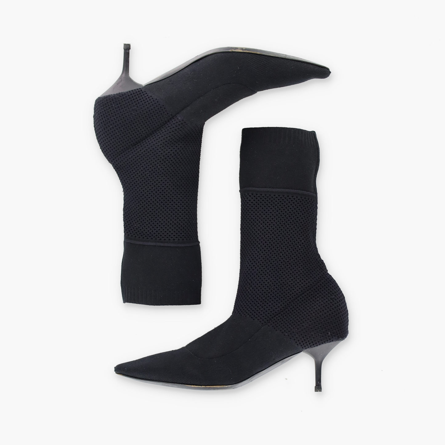 BURBERRY Italian Made Black 'Lynda' Knitted Elastic Mesh Heeled Boots (38)