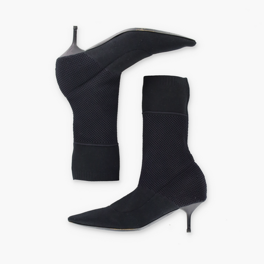 BURBERRY Italian Made Black 'Lynda' Knitted Elastic Mesh Heeled Boots (38)