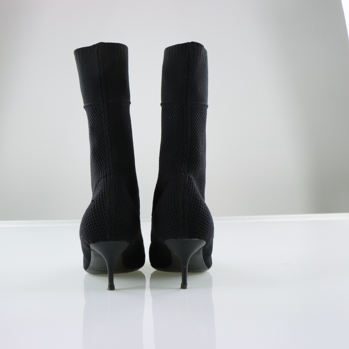 BURBERRY Italian Made Black 'Lynda' Knitted Elastic Mesh Heeled Boots (38)