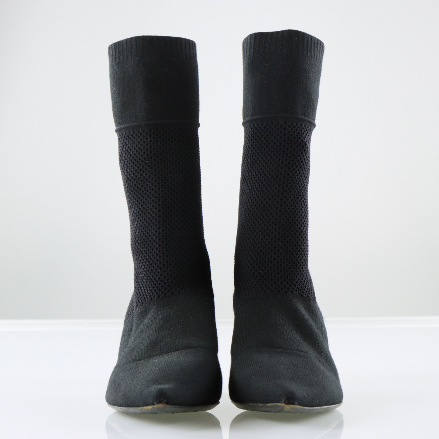 BURBERRY Italian Made Black 'Lynda' Knitted Elastic Mesh Heeled Boots (38)