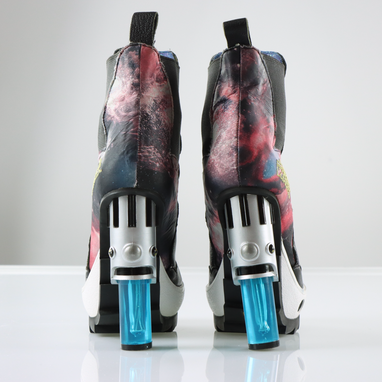 IRREGULAR CHOICE Star Wars Light Up Blue Lightsaber Galaxy Print Block Heeled Boots (38)